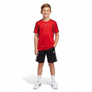 Adidas Kids Youth Medium Red Black Drifit Activewear Short Sleeve Tee Medium 10